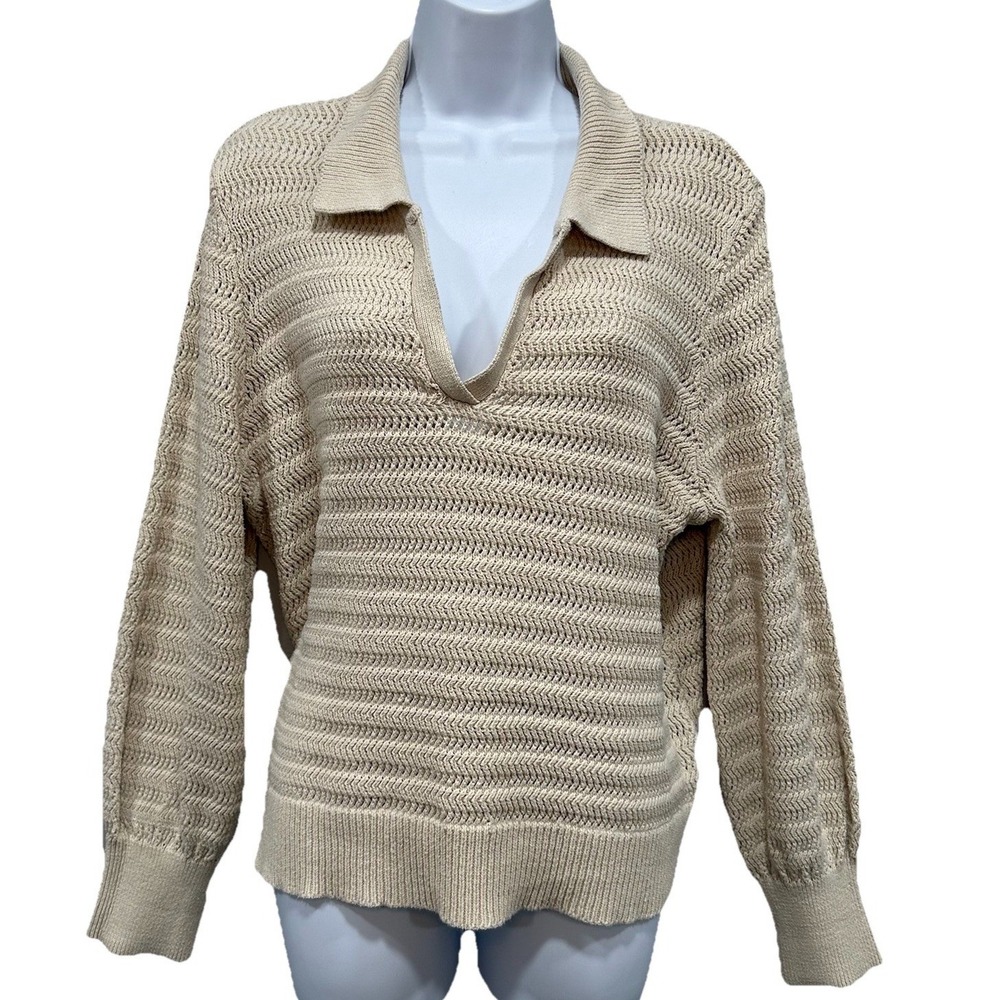 Rachel Zoe Pullover Sweater Women's Size XL  Cream Color Open Knit Long Sleeve